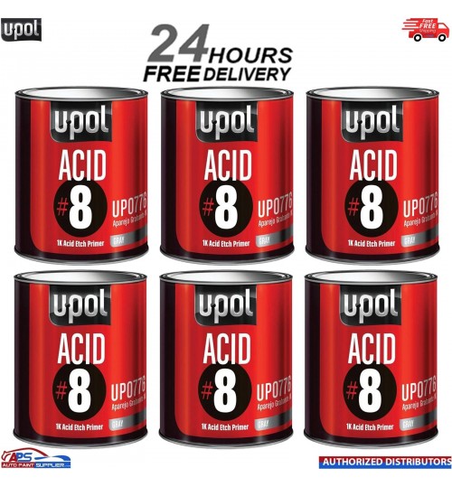 6x U-pol ACID 8 1K Etch Primer 1L Galvanised Aluminium Steel Metal Fast Drying